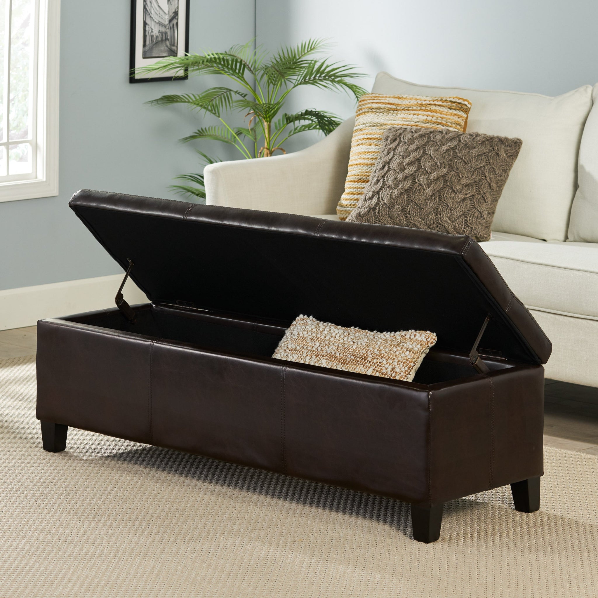 Upholstered PU Leather Storage Ottoman with Solid Wooden Legs by HouseOfZazla