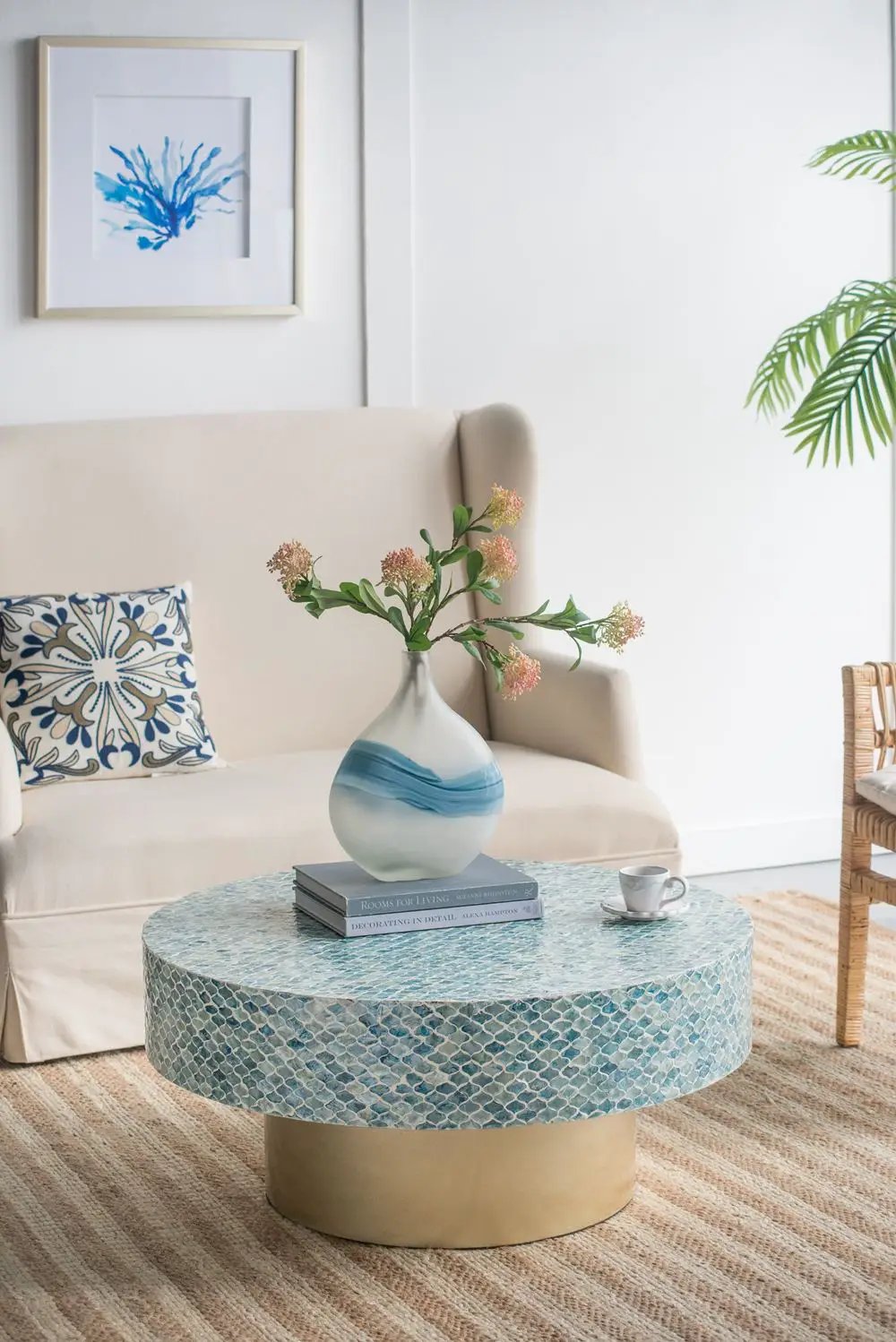 Unique Capiz Coffee Table & Pedestal Base by Unique Piece Furniture