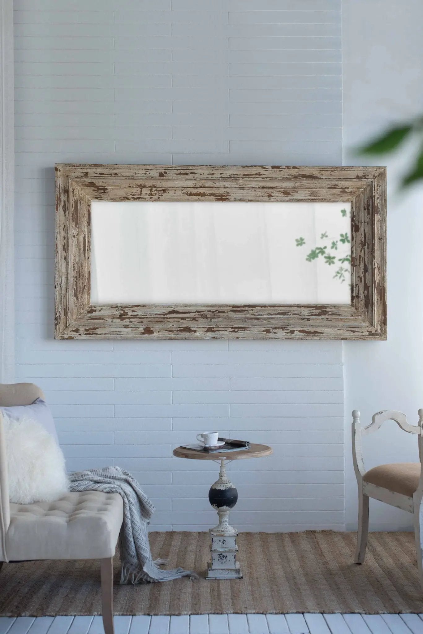 Full Length Rectangle Floor Mirror With Distressed Wood Frame - Brown by HouseOfZazla
