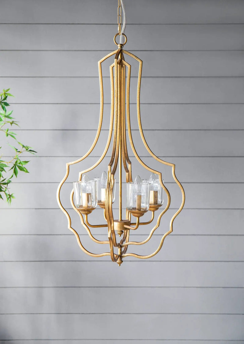 4 Light Metal Chandelier, Hanging Light Fixture With Adjustable Chain For Kitchen, Bulb Not Included - Gold by Unique Piece Furniture