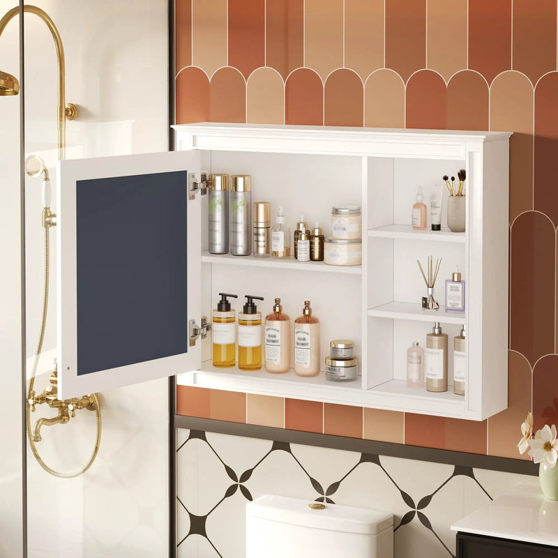 Wall Mounted Medicine Cabinet With Mirror, Adjustable Shelf - White by Unique Piece Furniture