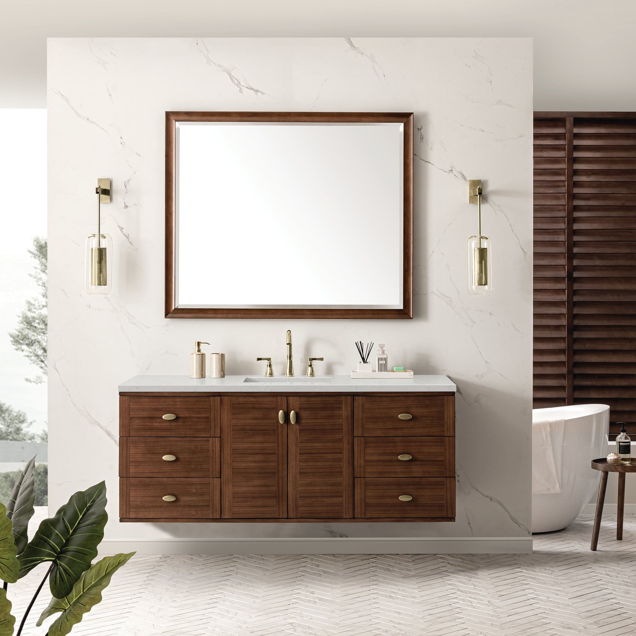 James Martin Amberly 60" Dual Mount Single Bathroom Vanity, Mid-Century Walnut by James Martin