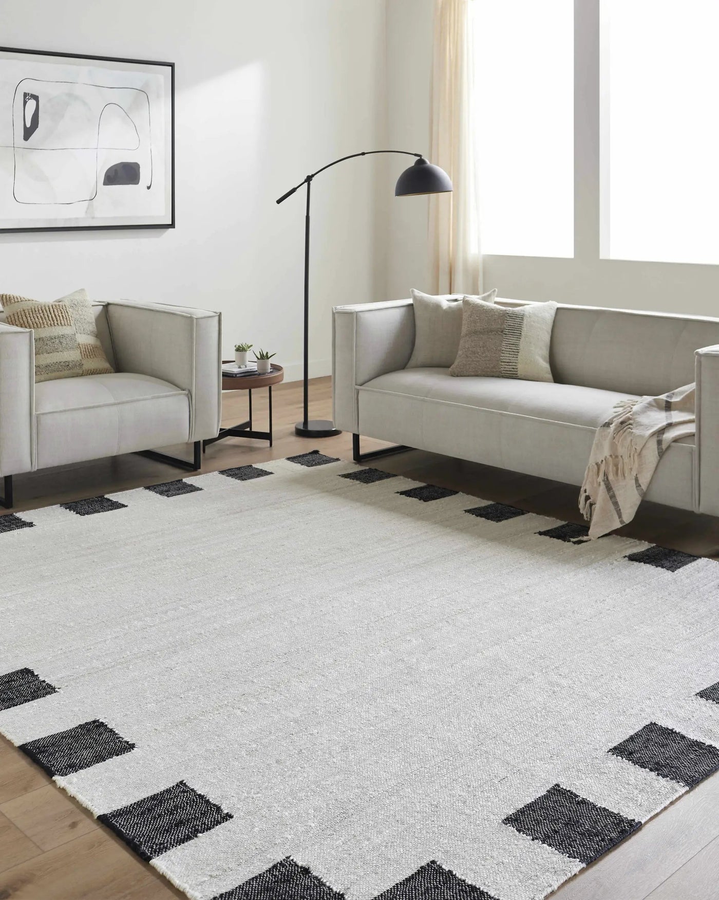 Rocio Dotted Bordered White Jute Carpet by Boutique Rugs