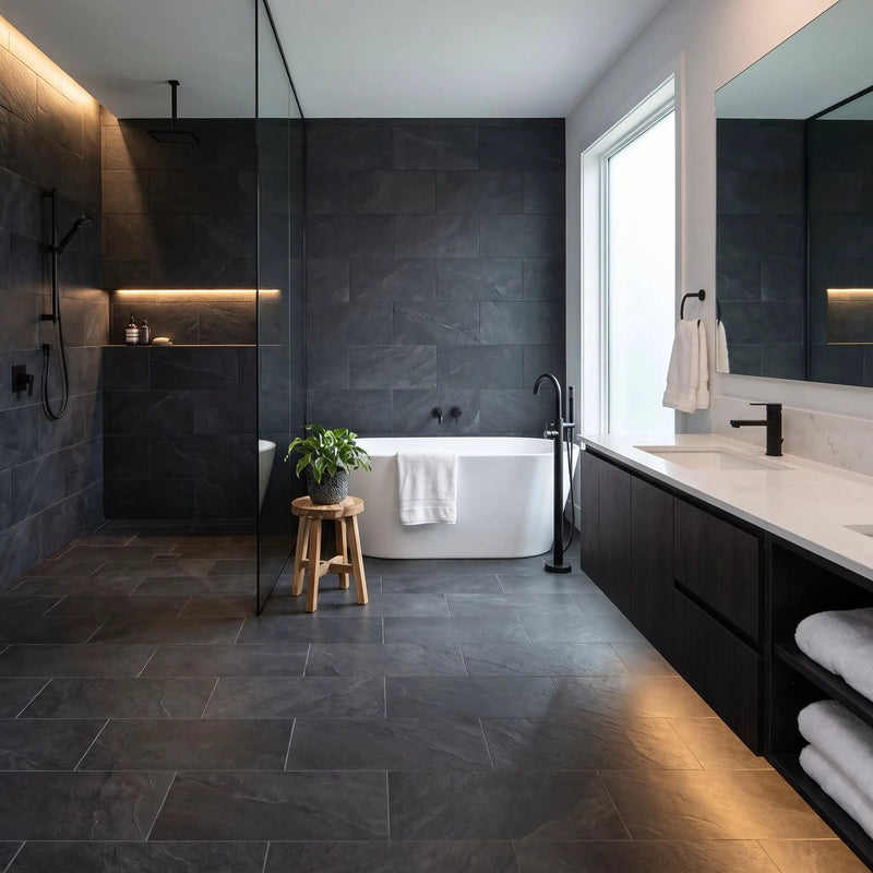 Dark Flow Natural Rec 12x24 by Stonetiledepot