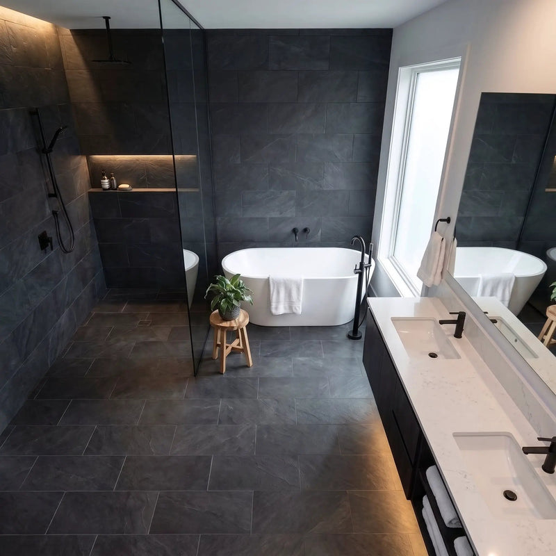 Dark Flow Natural Rec 12x24 by Stonetiledepot