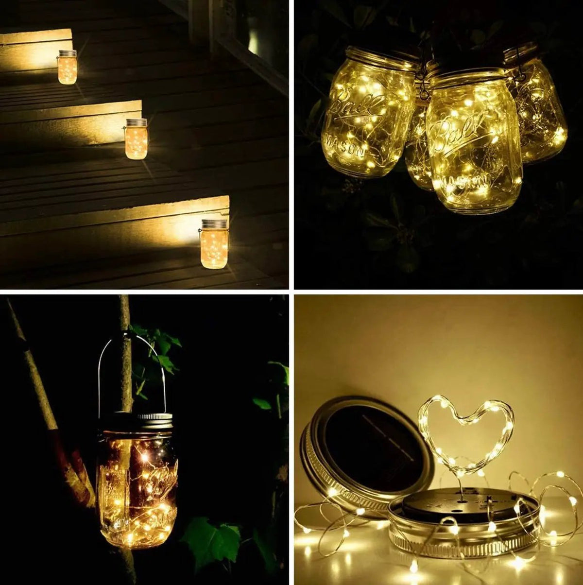 Davinci Solar Mason Jar Lights, 8 Pack 20 LED Fairy Jar Lids String Lights with Hangers by Outdoor Solar Outlet
