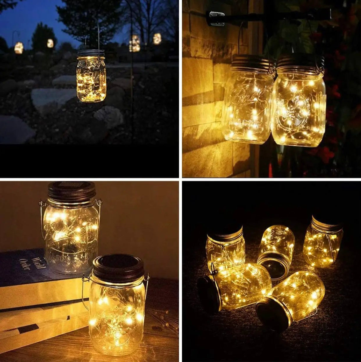 Davinci Solar Mason Jar Lights, 8 Pack 20 LED Fairy Jar Lids String Lights with Hangers by Outdoor Solar Outlet