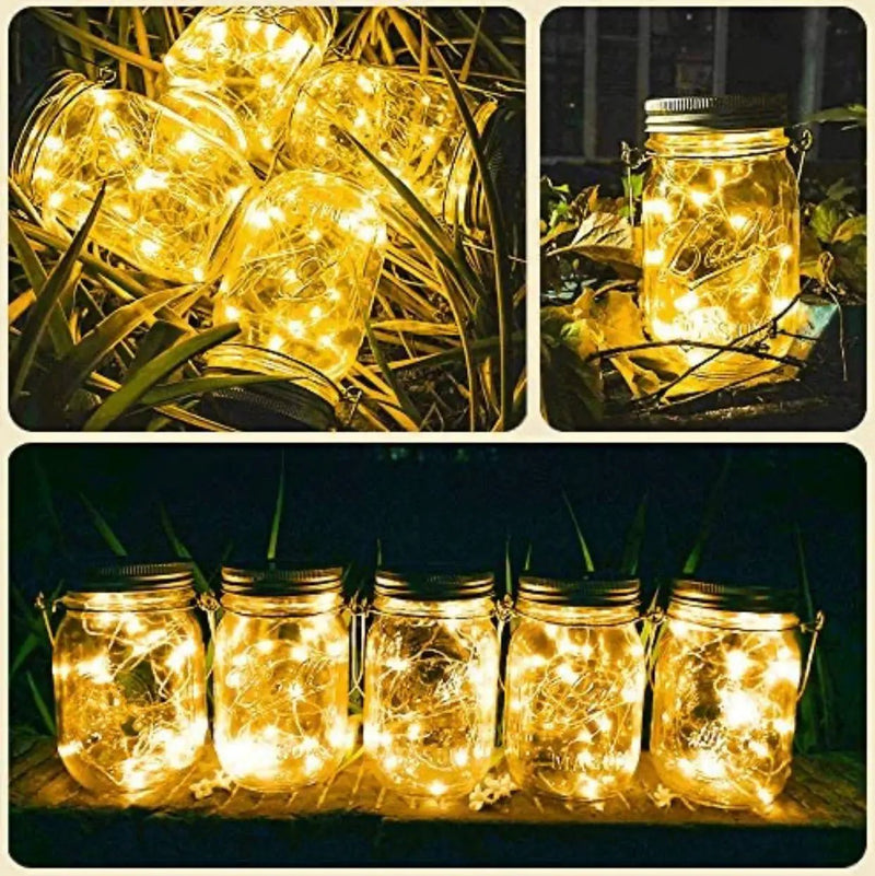 Davinci Solar Mason Jar Lights, 8 Pack 20 LED Fairy Jar Lids String Lights with Hangers by Outdoor Solar Outlet