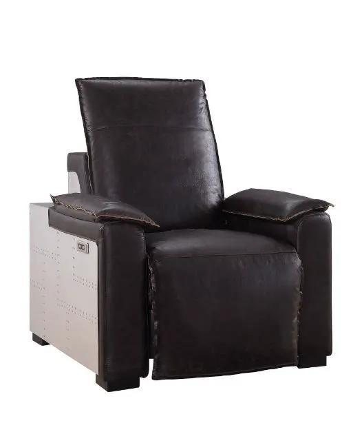Misezon - Power Motion Recliner - Dark Top Grain Brown Leather & Aluminum by Unique Piece Furniture