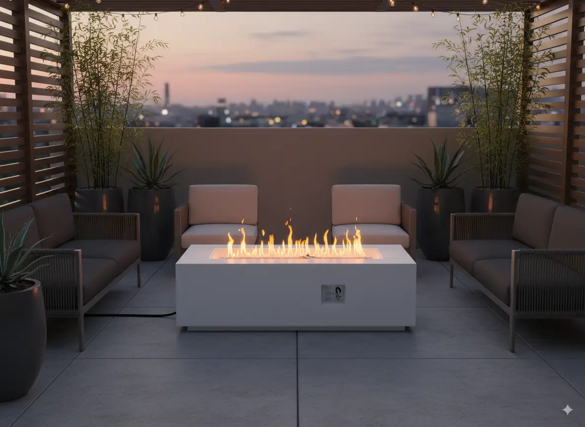 Outdoor Rectangle Propane Fire Pit Table 60inch, White by HouseOfZazla