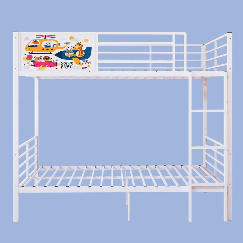 Bunk Bed, Convertible To 2 Separate Twin Size Beds With Full Length Guardrail & Ladder, No Box Spring Needed - White by HouseOfZazla