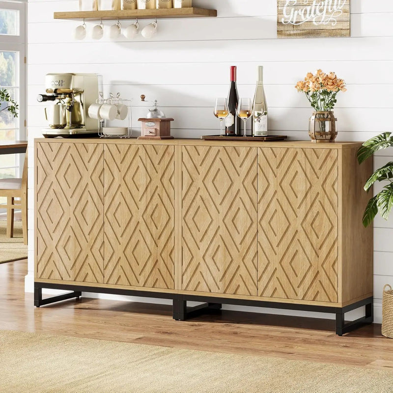 Sideboard Buffet Cabinet With 4 Doors & Shelves, Credenza Table For Dining Room - Warm Brown by HouseOfZazla