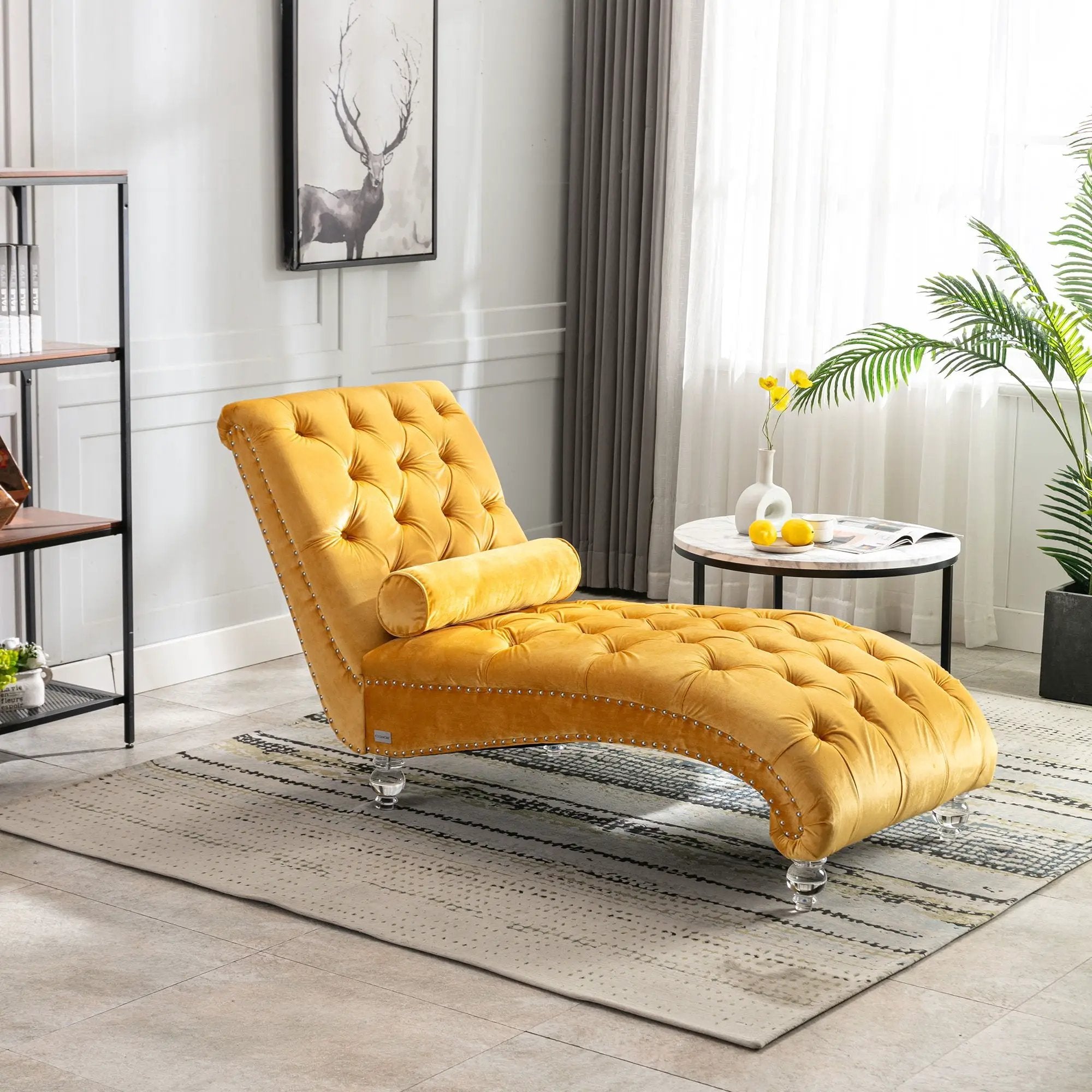 Chaise Lounge Indoor, Button Tufted Upholstered Chaise Lounge Chair With Pillow by Unique Piece Furniture