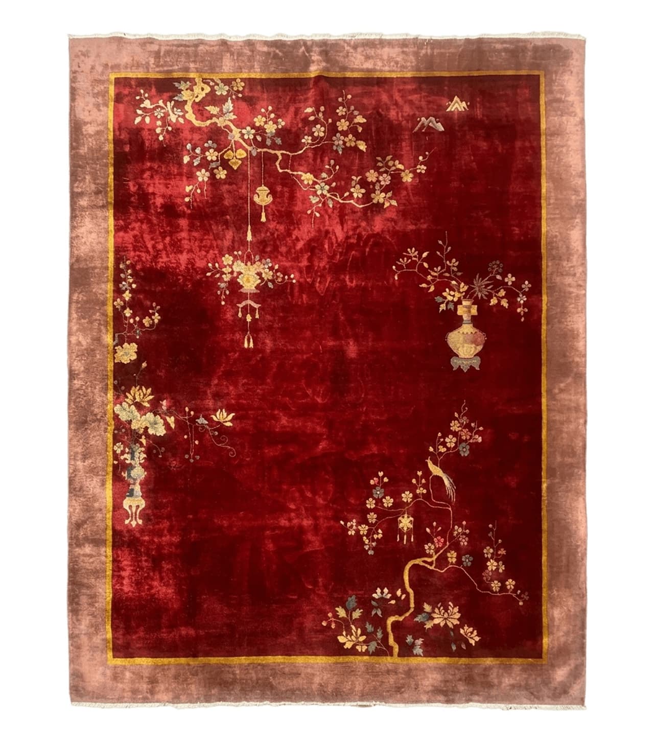 Red Chinese Art Deco Rug 9x11, Simple Design, Wool Chinese Area Rug, Antique by Jewel Rugs