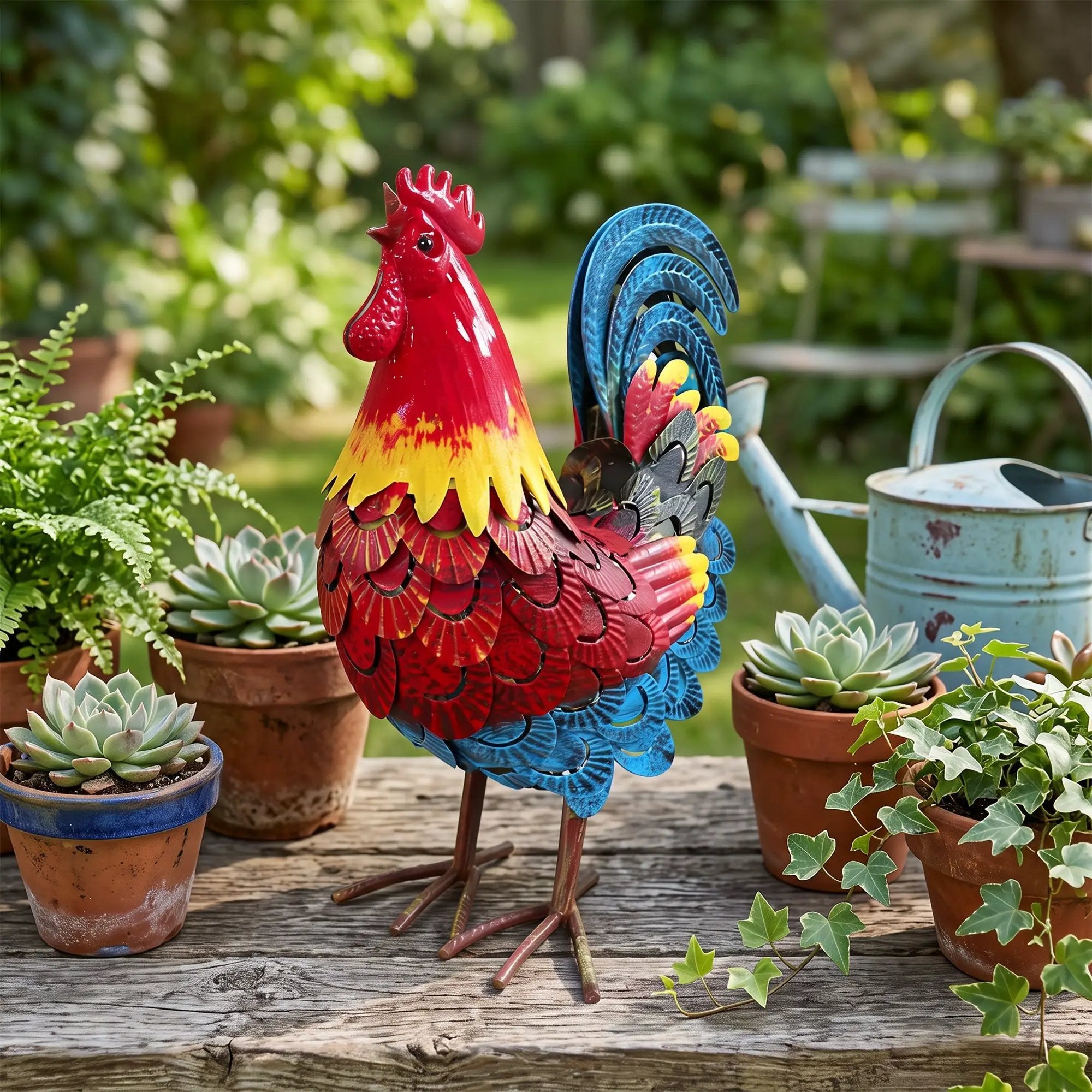 Wrought-Iron Rooster Garden Statue by HouseOfZazla