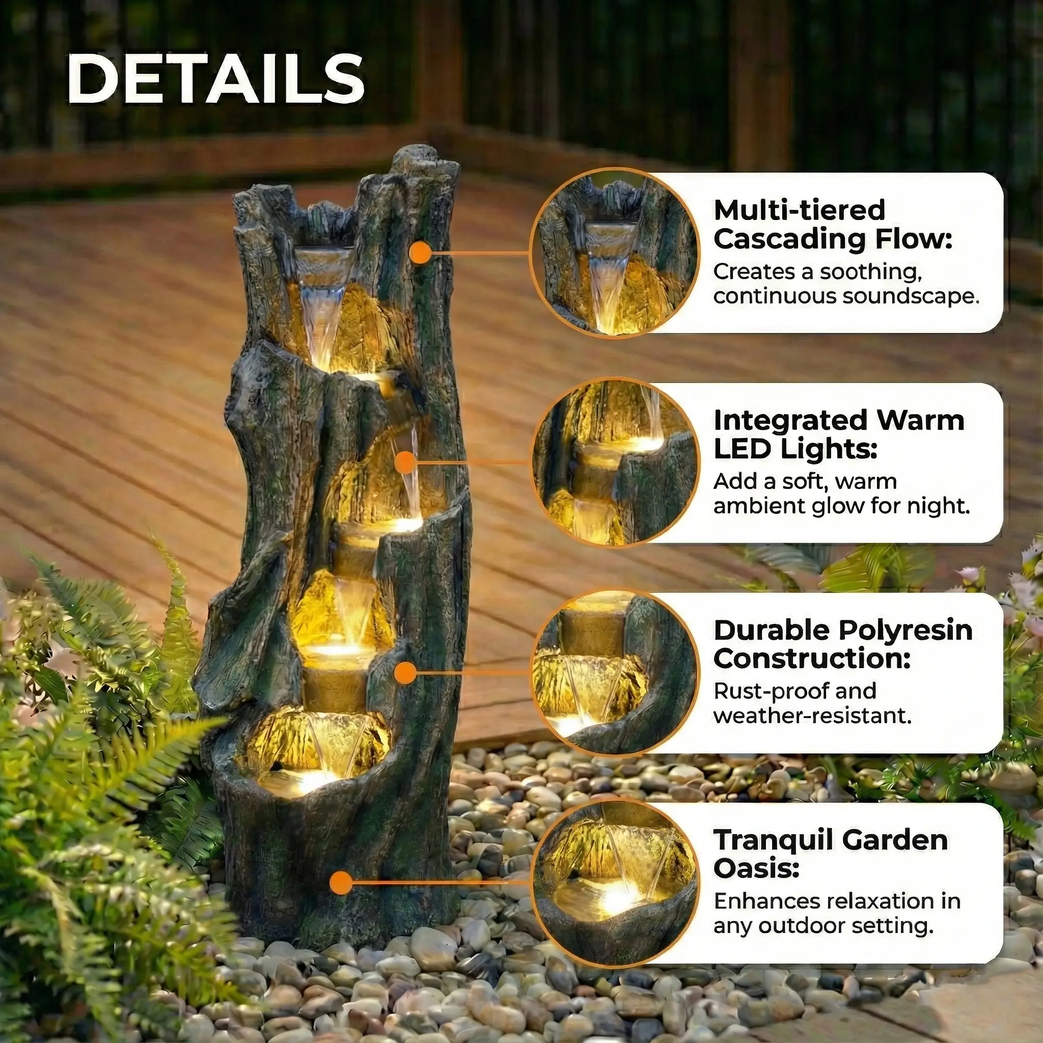Waterfall Fountain for Outdoor Gardens and Patios by HouseOfZazla