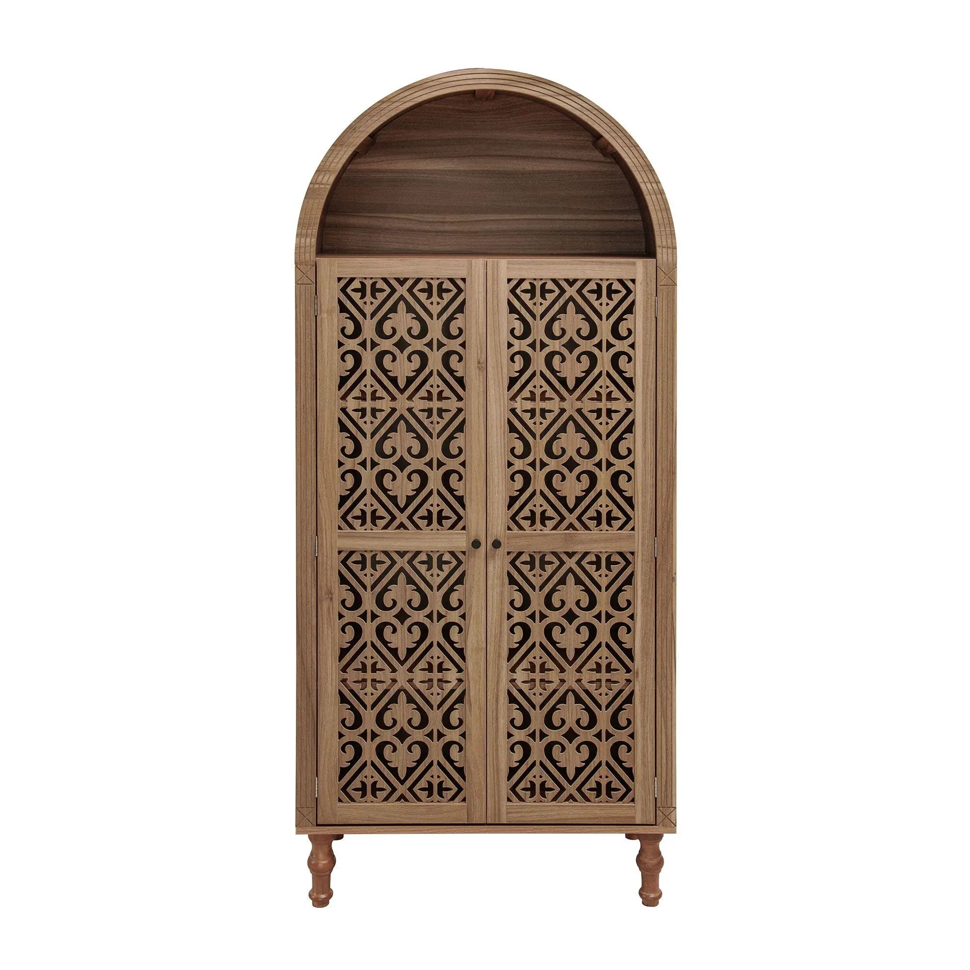 Tall Kitchen Pantry Cabinet With Hollow Carved Doors Adjustable Shelves Versatile Storage Cabinet For Kitchen - Walnut by HouseOfZazla