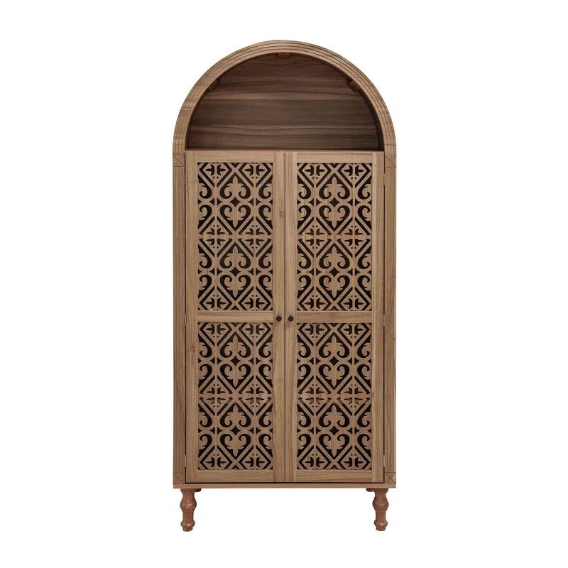 Tall Kitchen Pantry Cabinet With Hollow Carved Doors Adjustable Shelves Versatile Storage Cabinet For Kitchen - Walnut by HouseOfZazla