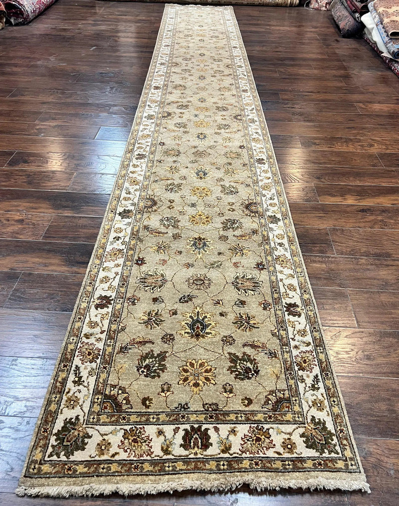 Peshawar Runner Rug 3 x 20, Wool Hand Knotted Vintage Pakistani Carpet, Olive Green & Ivory, Extra Long 20ft Hallway Runner, Floral by Jewel Rugs