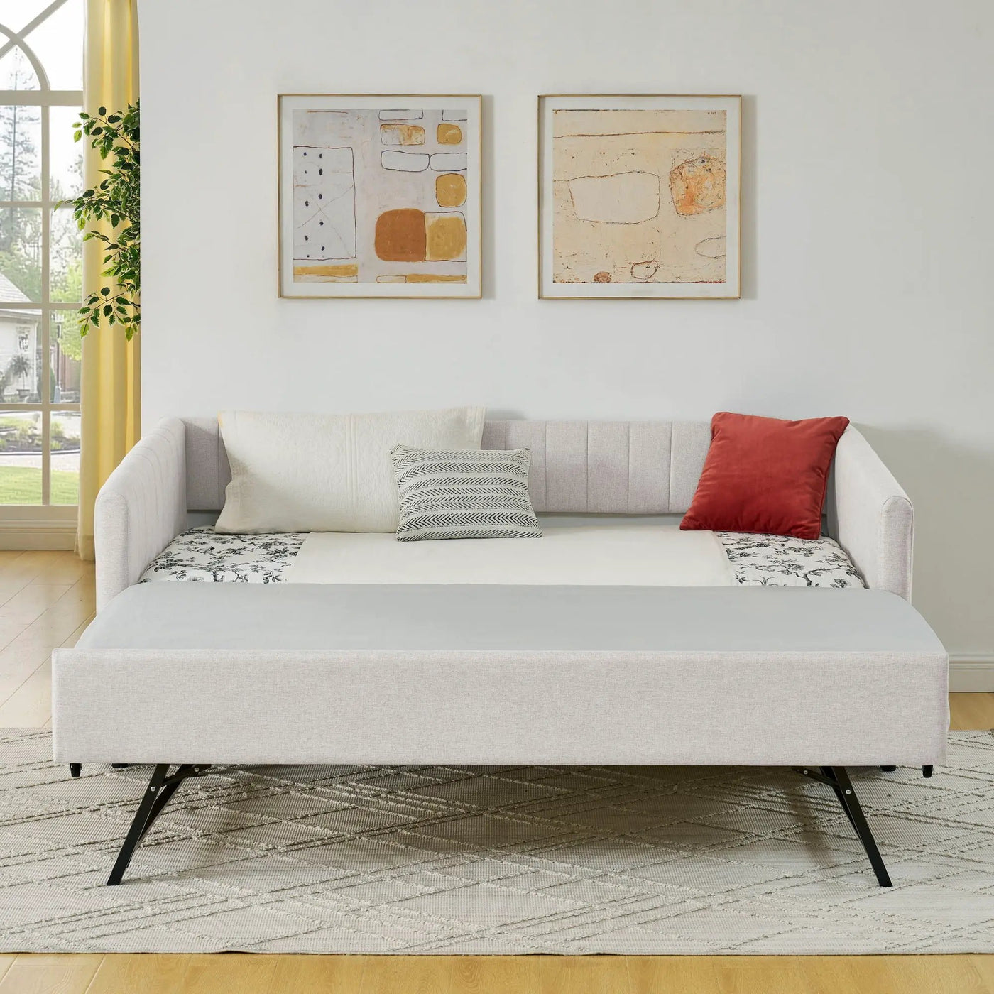 Upholstered Daybed With Trundle With Vertical Stripes by Unique Piece Furniture