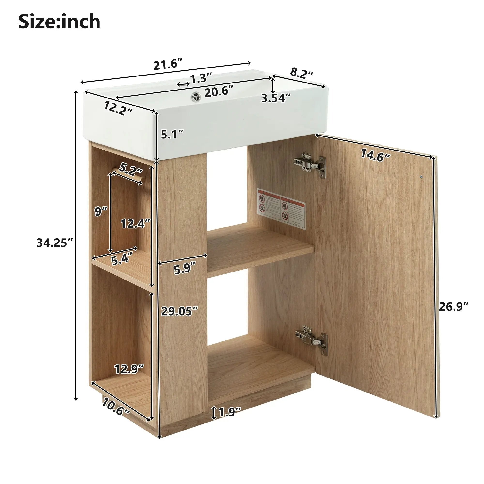 Bathroom Vanity With Sink, Freestanding Wood Grain Cabinet With Storage by Unique Piece Furniture