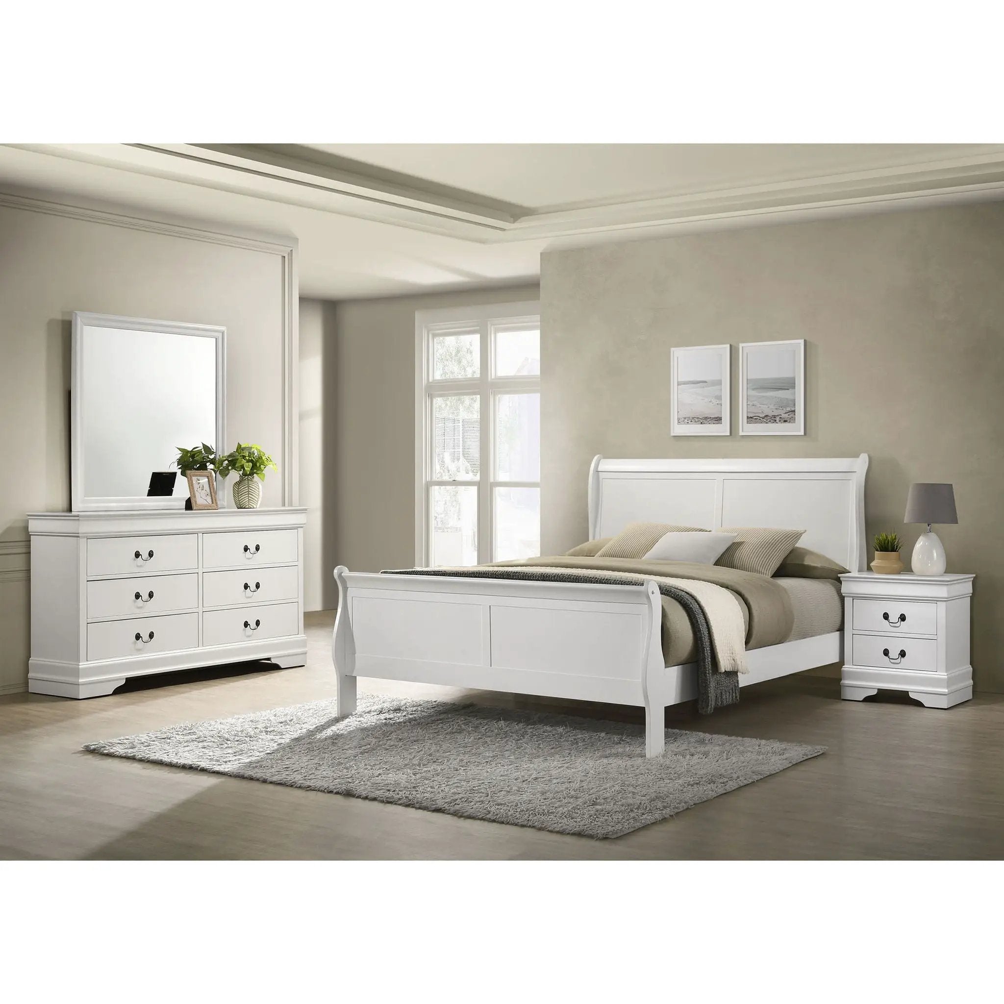 Mckee - 4 Piece Queen Bedroom Set, Includes Bed, Nightstand, Dresser And Mirror - White by HouseOfZazla