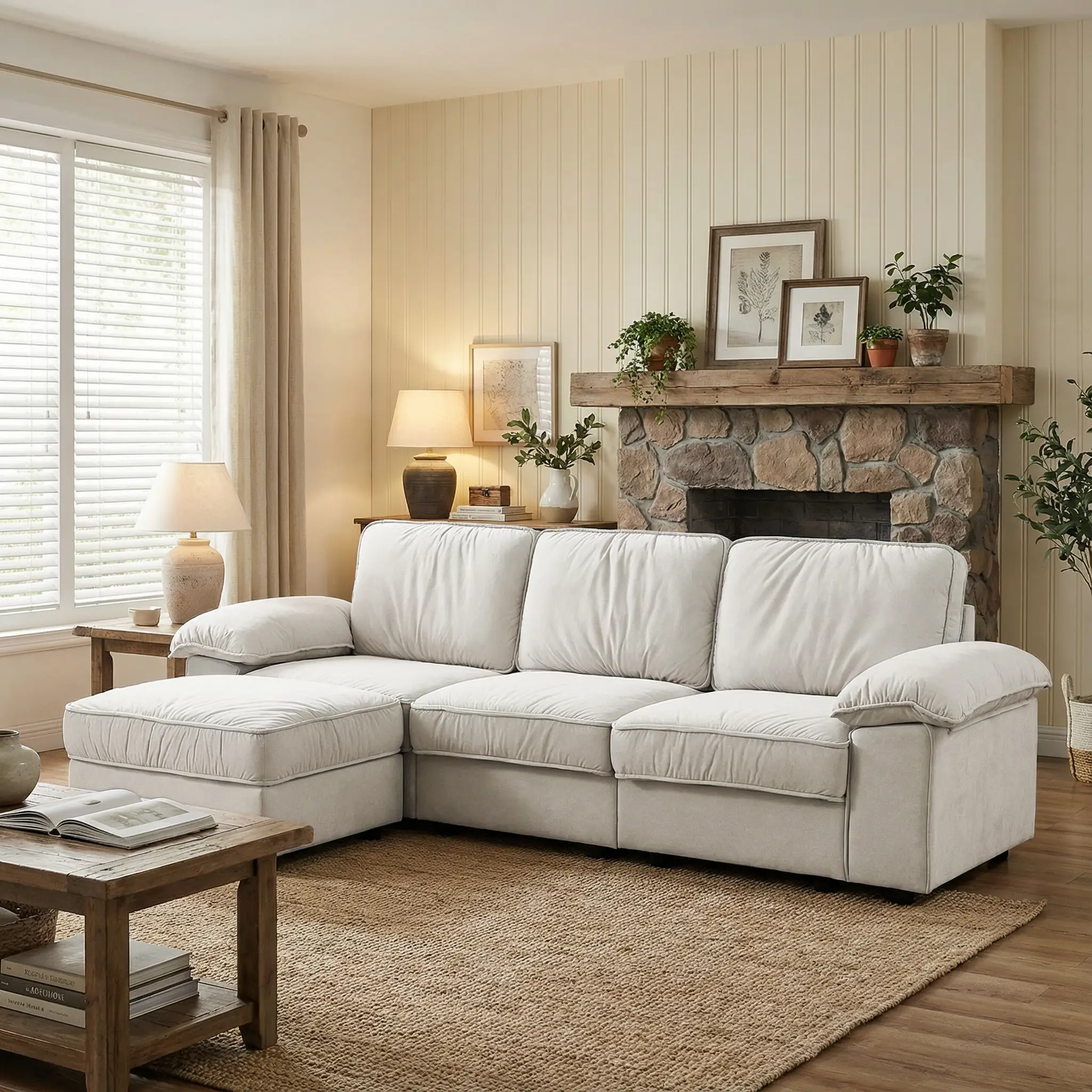 Modern L-Shaped Sectional Sofa with Ottoman - 105.5 Inch by HouseOfZazla