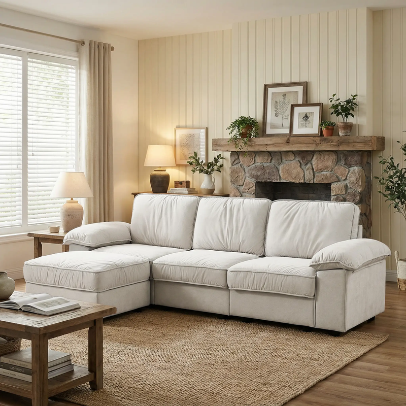 Modern L-Shaped Sectional Sofa with Ottoman - 105.5 Inch by HouseOfZazla