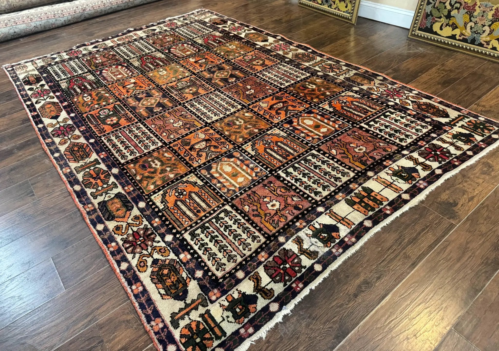 Persian Bakhtiari Tribal Rug 7x10, Panel Design, Semi Antique by Jewel Rugs
