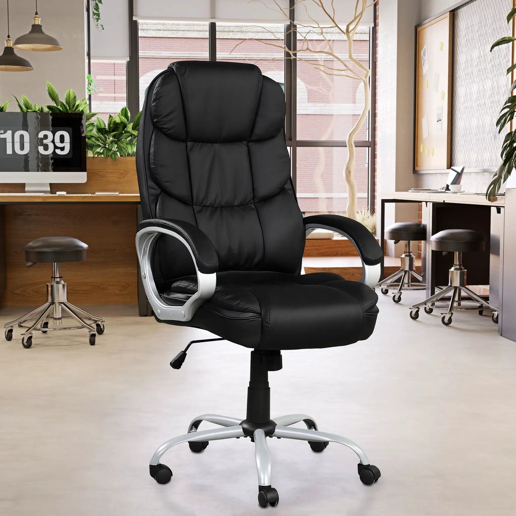 Upholstered Office Chair, Adjustable Height Swivel Chair - Black by HouseOfZazla