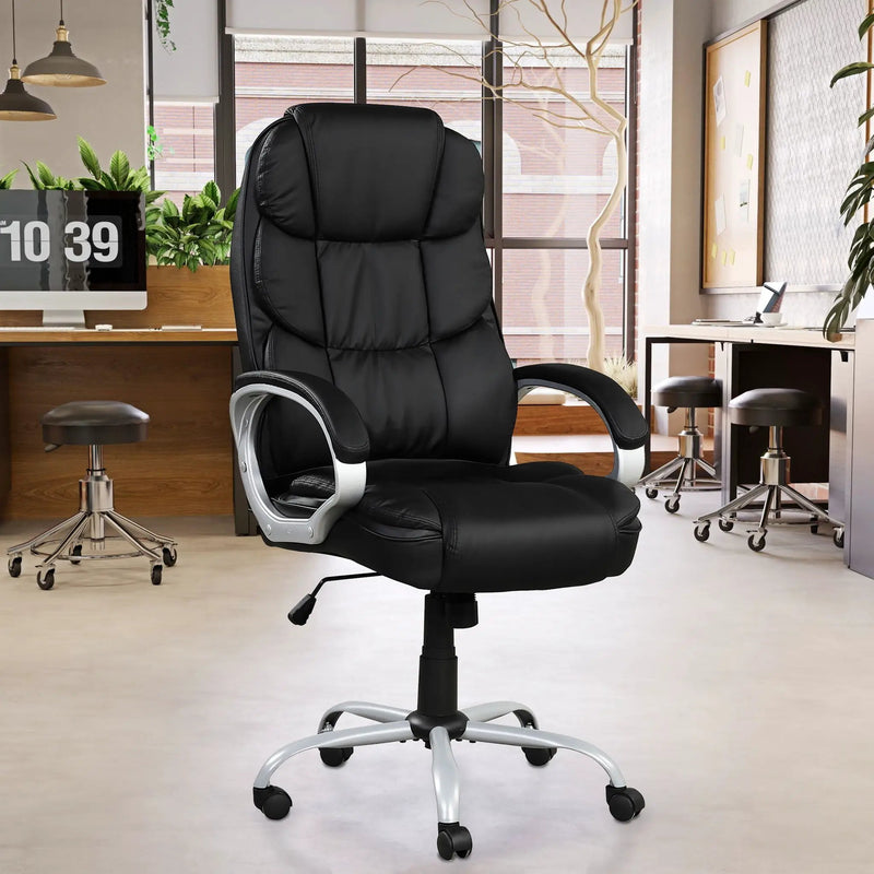 Upholstered Office Chair, Adjustable Height Swivel Chair - Black by HouseOfZazla