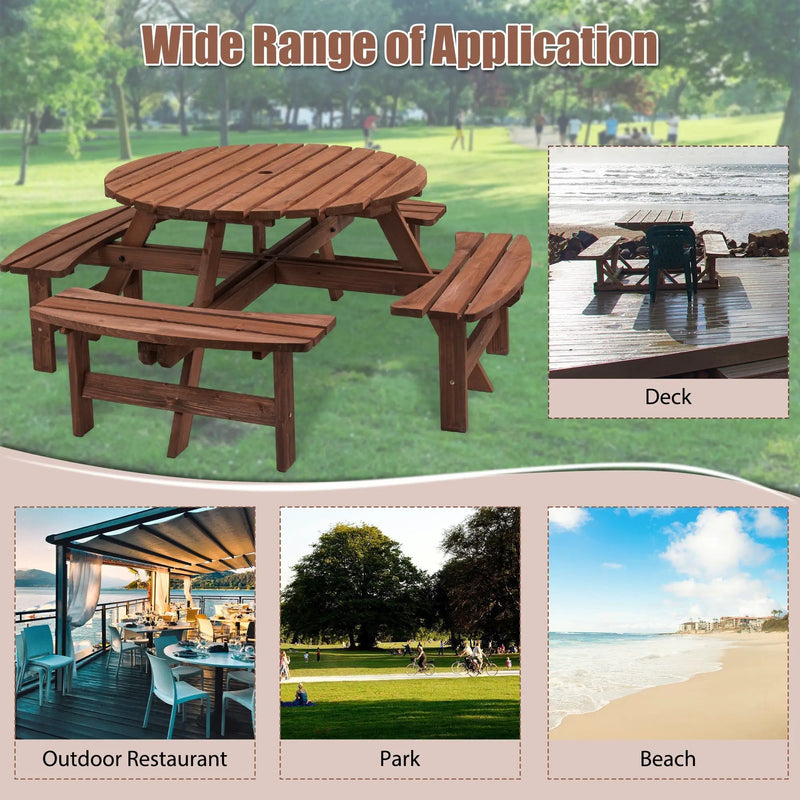 8 Person Wooden Picnic Table Outdoor Camping Dining Table with Seat by HouseOfZazla