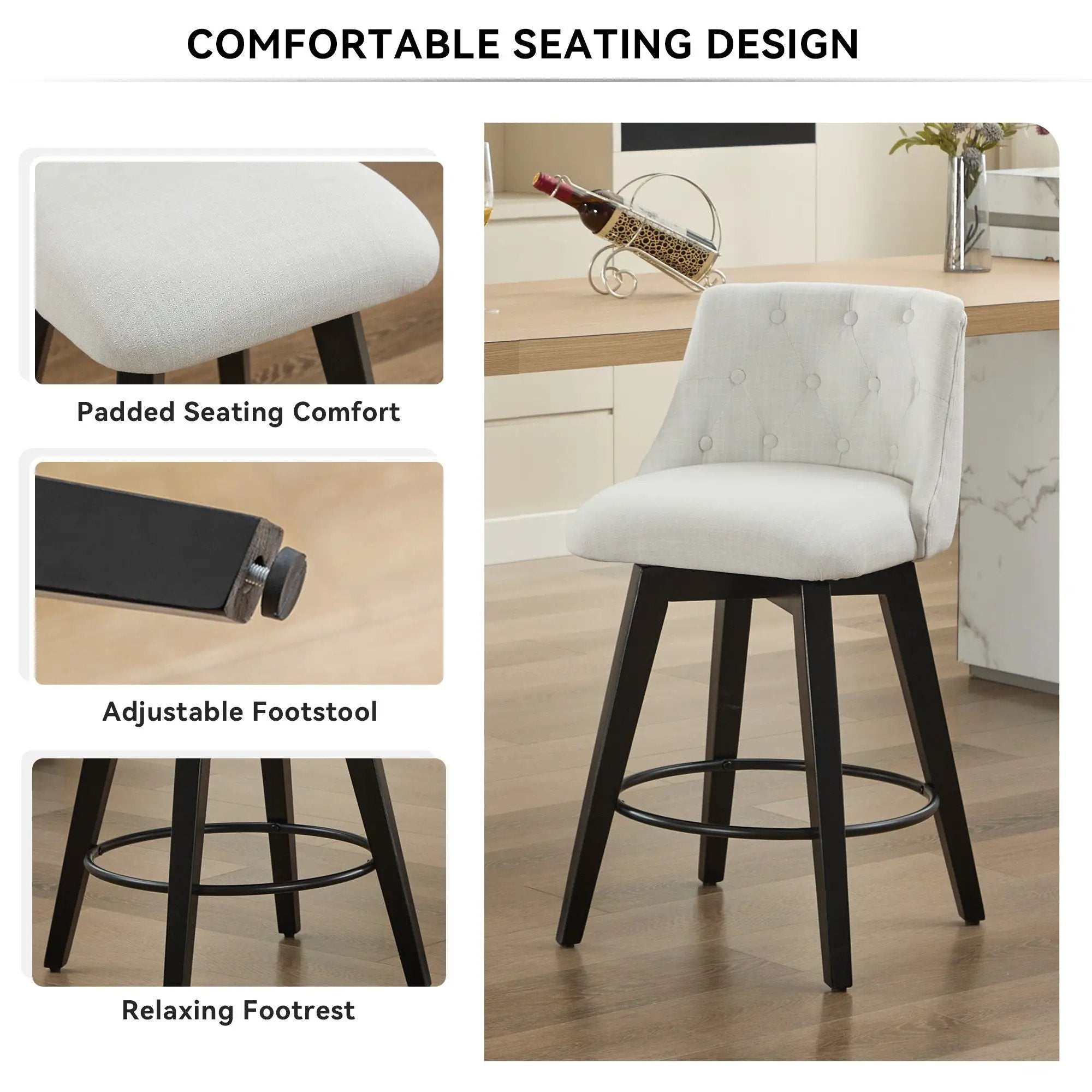 Swivel Bar Stools & Button Tufted Back (Set of 2) by Unique Piece Furniture