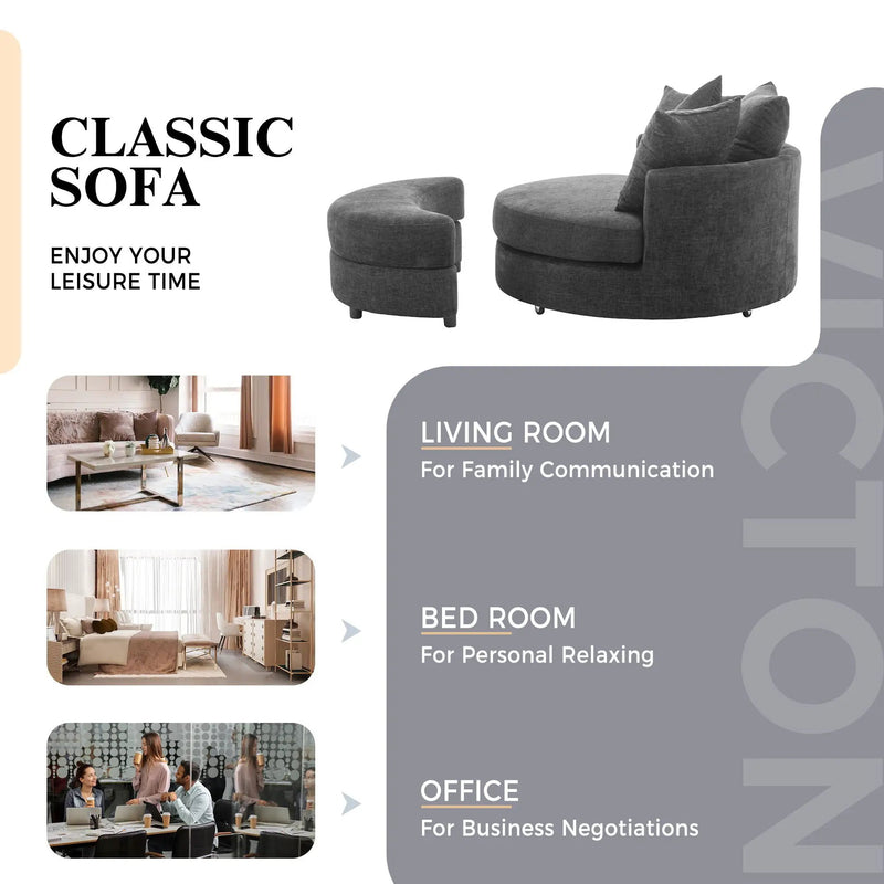 360° Swivel Accent Barrel Chair With Storage Ottoman & 4 Pillows, Modern Leisure Chair Round Accent For Living Room by HouseOfZazla