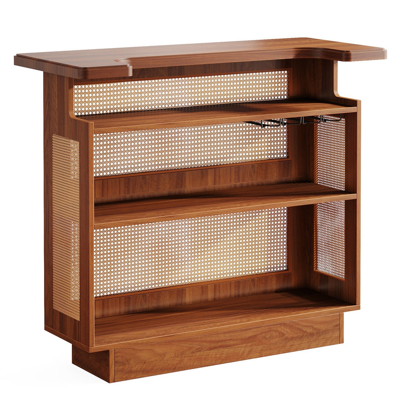 Farmhouse Rattan Bar Unit with Ample Storage - Caramel Brown, photo 3 of 10