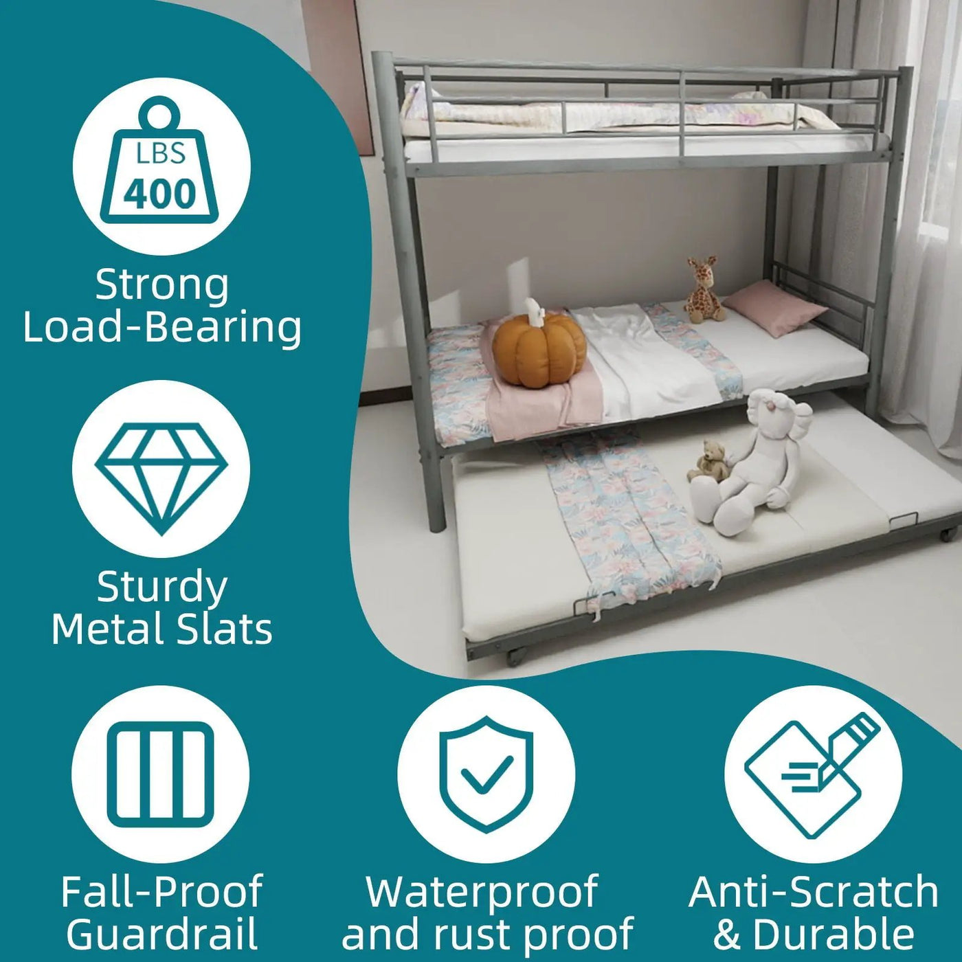 Bunk Bed For Kids, Convertible Frame With Ladders & Guardrail by HouseOfZazla