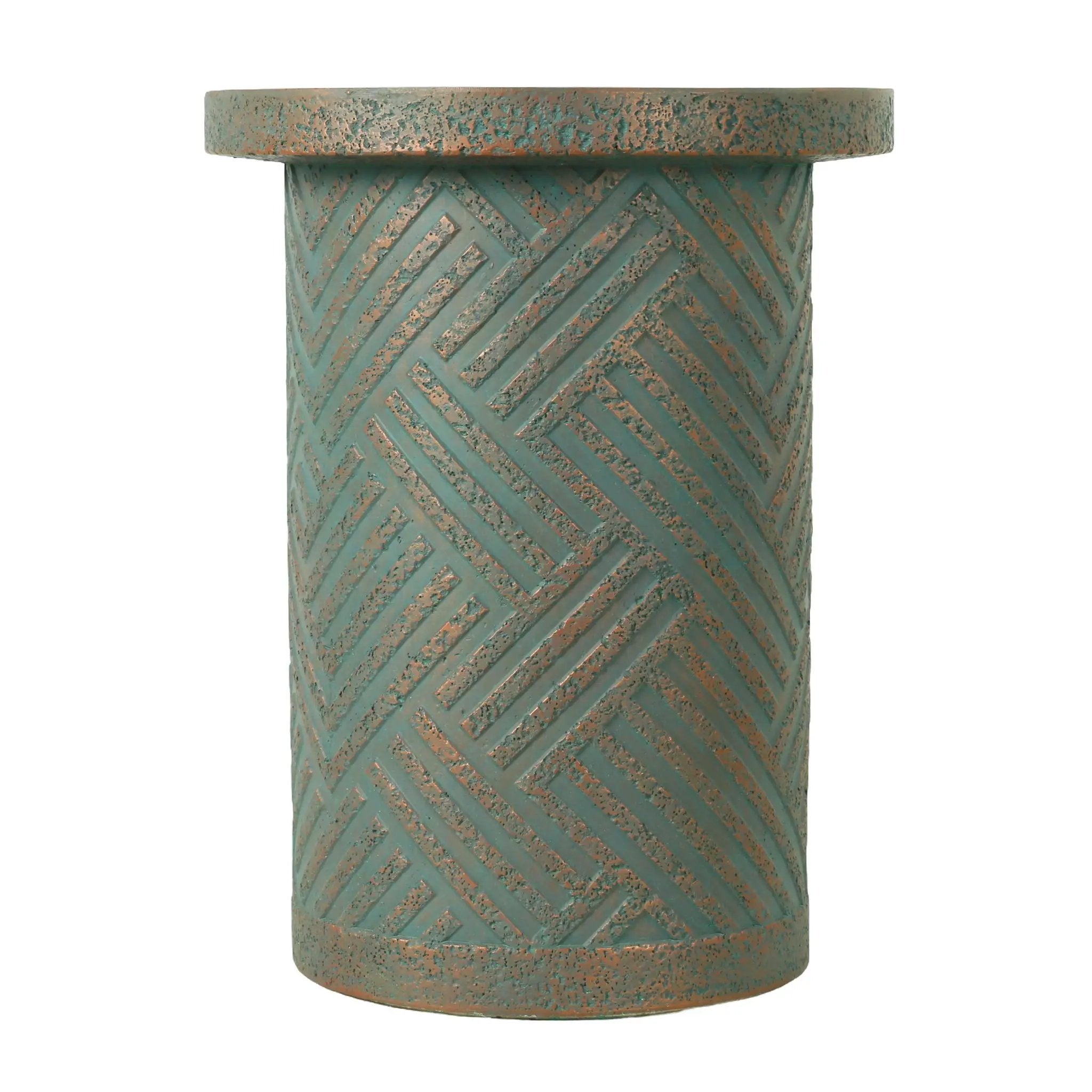 Round Outdoor End Table With Tree Stump Design For Patio - Golden / Green / Peacock by Unique Piece Furniture