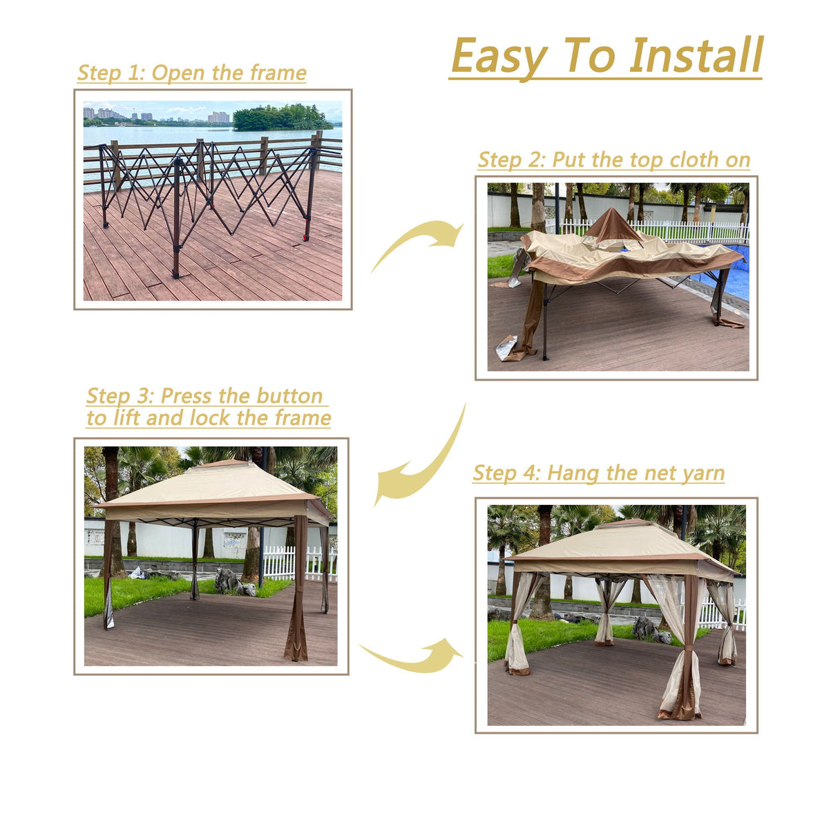 Outdoor Pop Up Gazebo Canopy with 2 Tier Soft Top and Removable Zipper Netting - Brown, photo 26 of 31