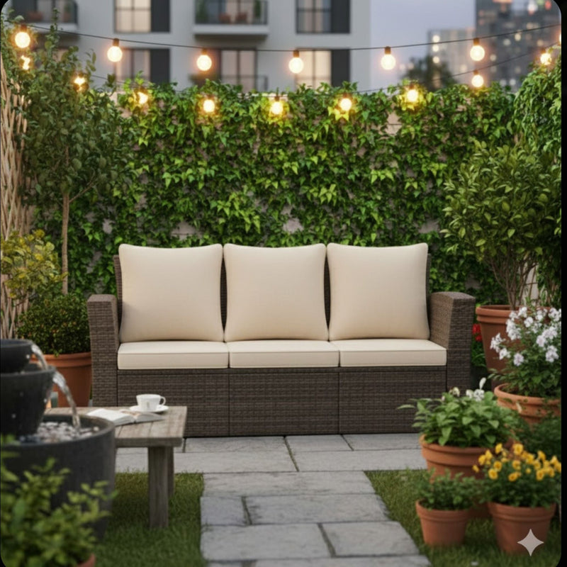 All-Weather Wicker 3 Seat Patio Sofa With Thick Cushions by HouseOfZazla
