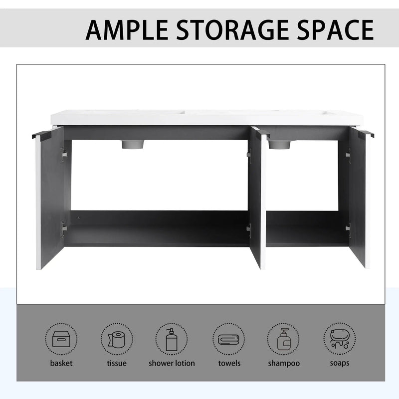 Contemporary Wall Mounted Bathroom Vanity With Resin Double Sink by HouseOfZazla