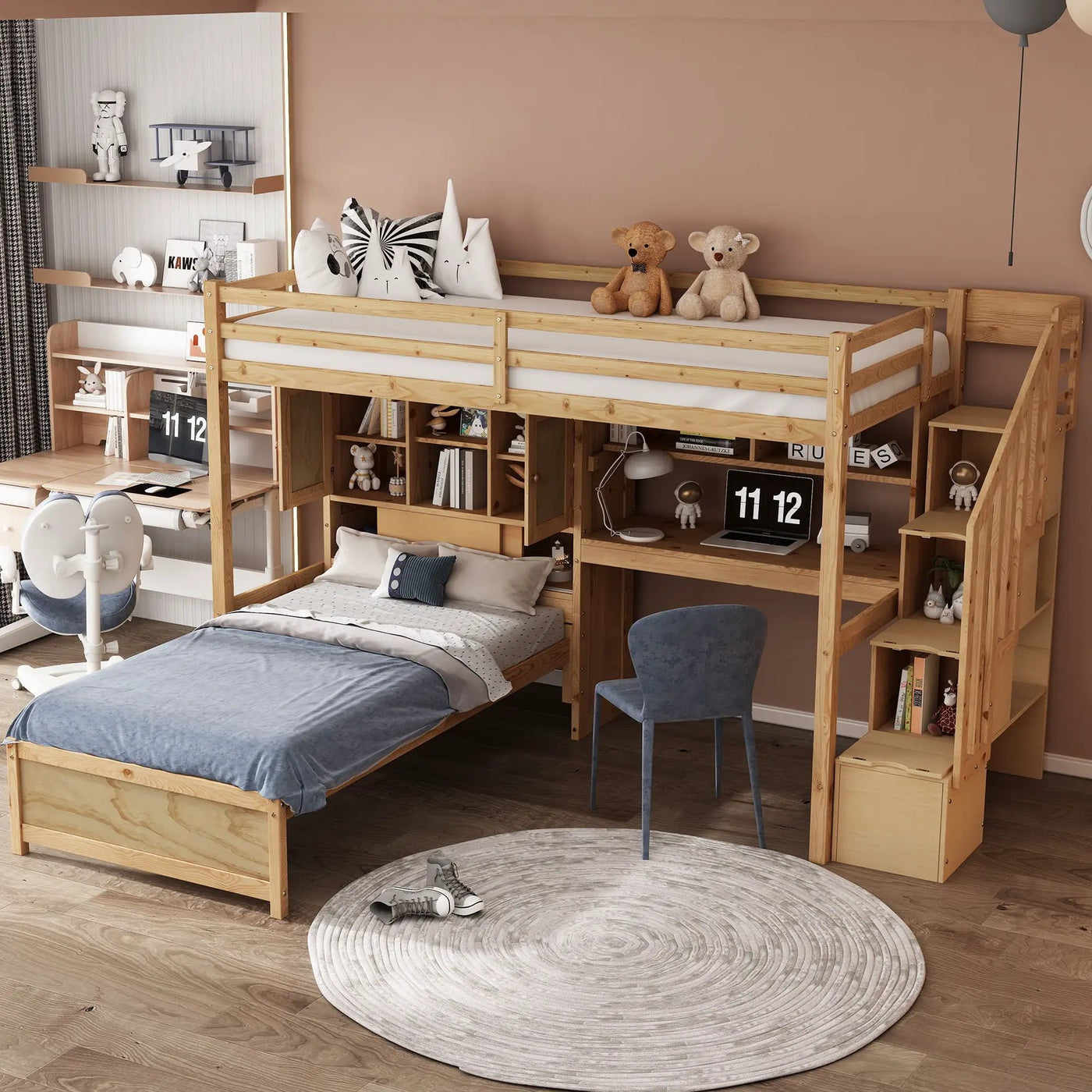 Loft Bed With Built In Desk And Staircase by HouseOfZazla