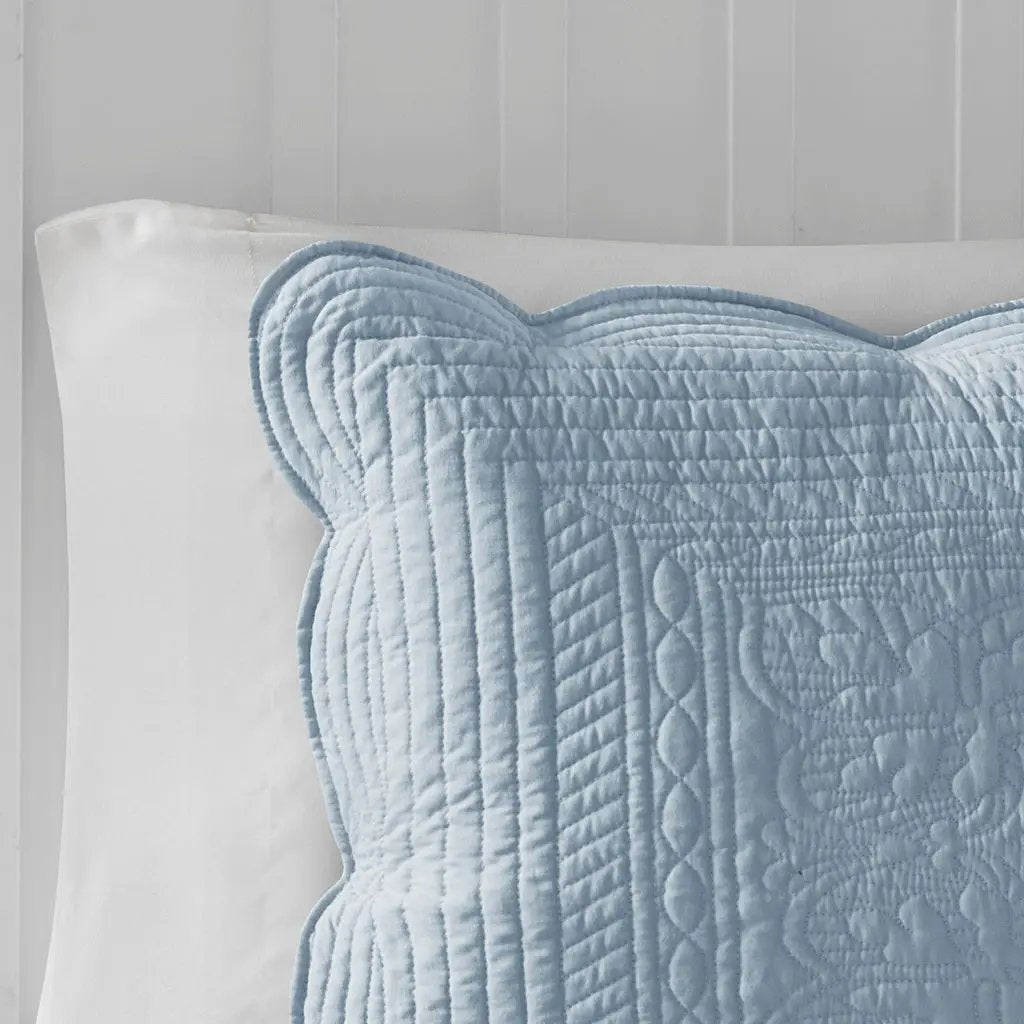 3 Piece Reversible Scalloped Edge Quilt Set - Blue King/Cal King by HouseOfZazla