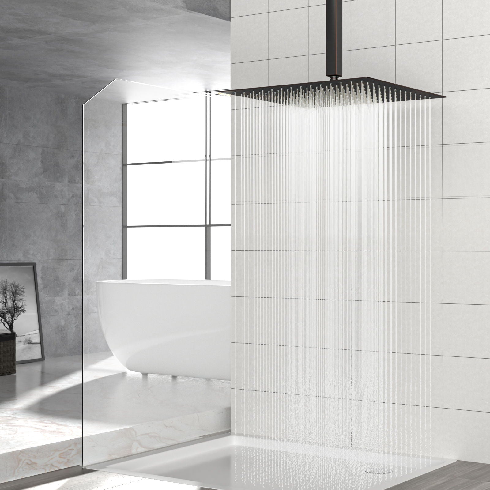 16" Square Rainfall Shower Head Fixed Wall Mount With Full Body Coverage & Self Cleaning Silicone Nozzles by HouseOfZazla
