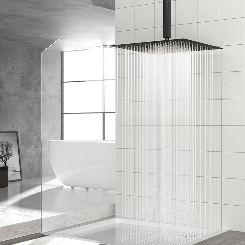 16" Square Rainfall Shower Head Fixed Wall Mount With Full Body Coverage & Self Cleaning Silicone Nozzles by HouseOfZazla