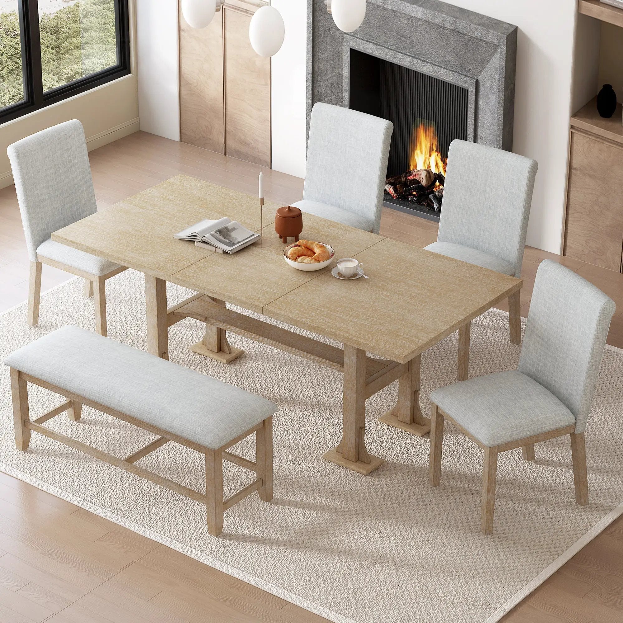 TOPMAX Farmhouse 6-Piece Extendable Dining Table Set by HouseOfZazla