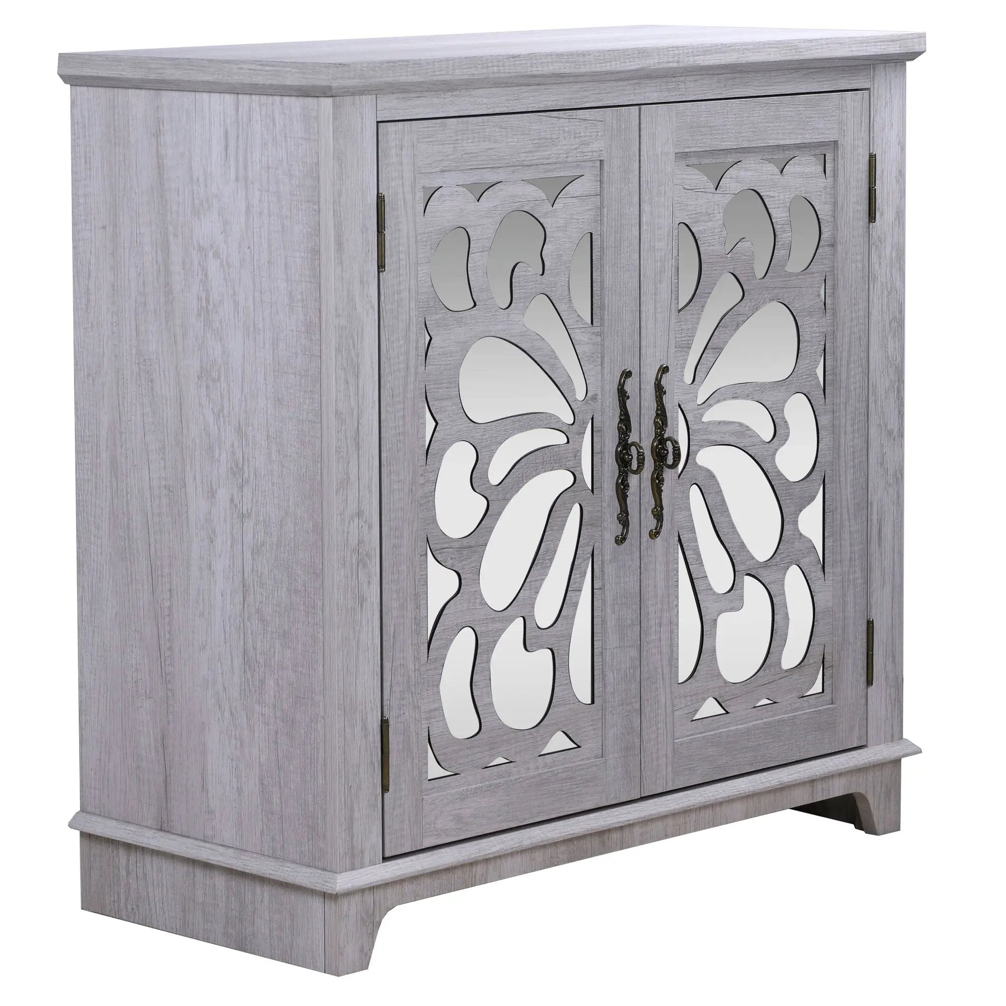 Elegant Sideboard With 2 Acrylic Mirrored Doors, Adjustable Shelf Storage