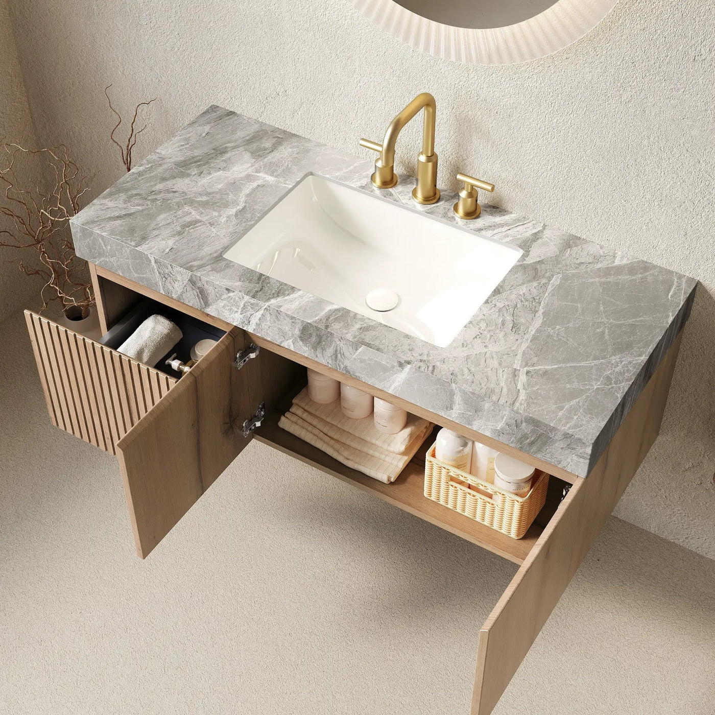 MURI 48" Bathroom Vanity & Sink, Floating Plywood Storage Cabinet by HouseOfZazla