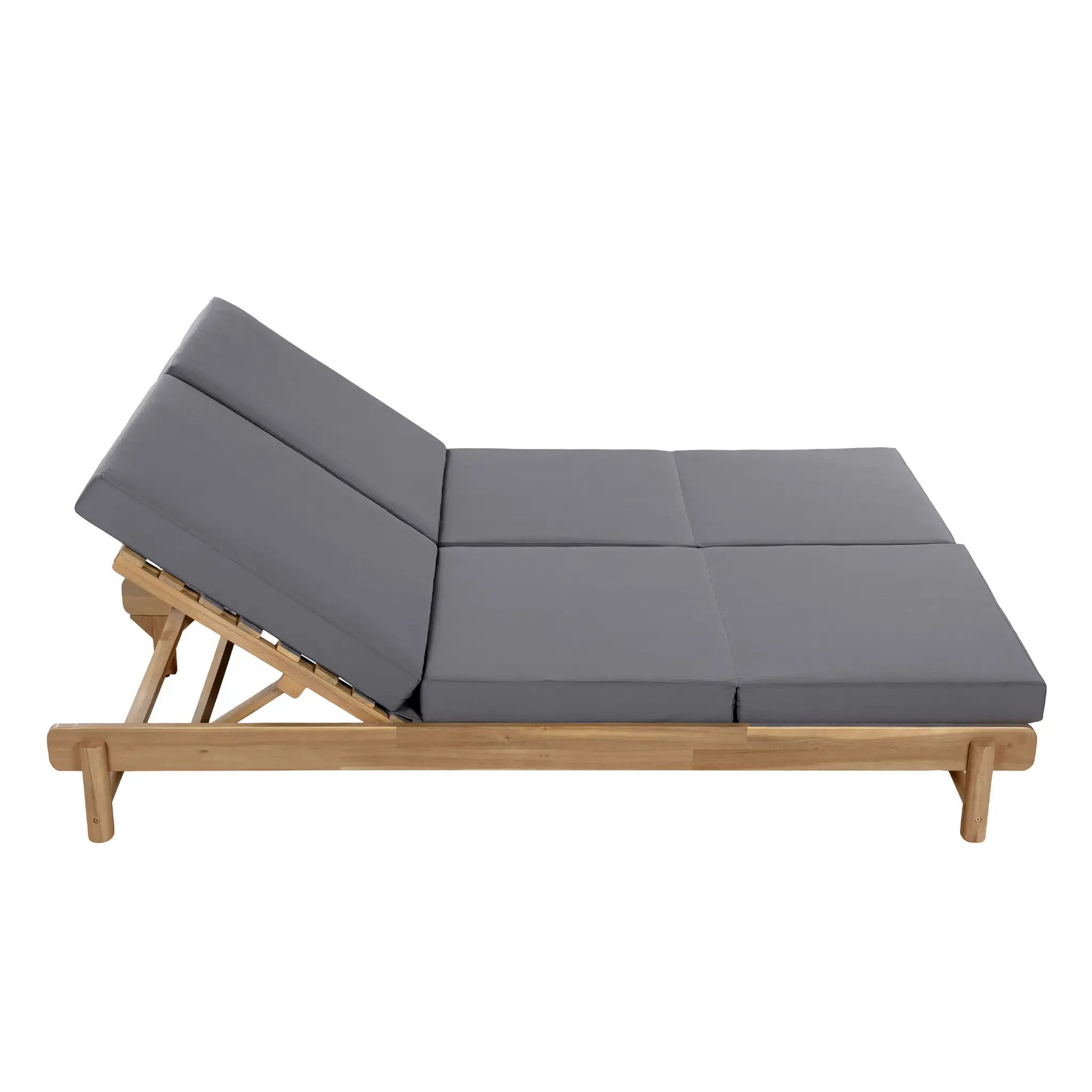 Light Teak Acacia Wood Double Chaise Lounger Set by HouseOfZazla