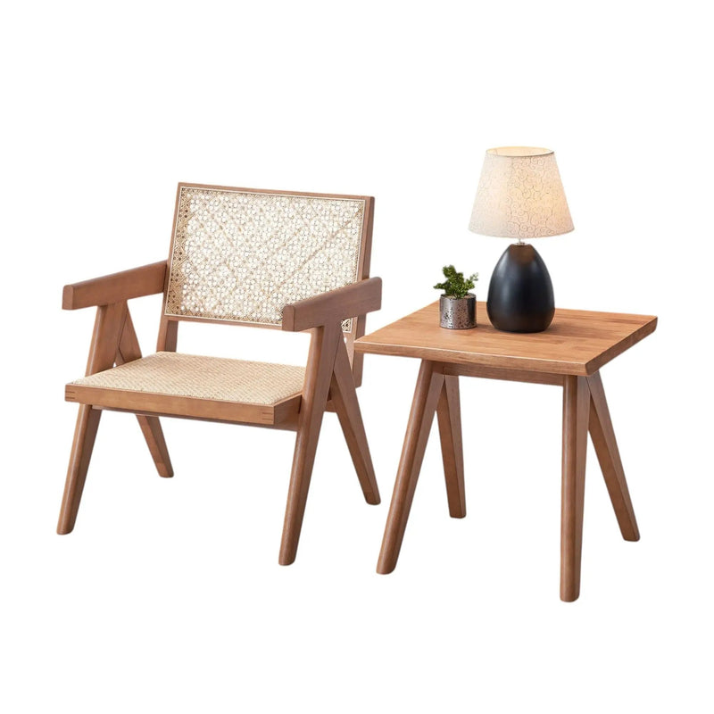 Armchair And Matching Square End Table, 2 Piece Living Room Set - Natural by HouseOfZazla