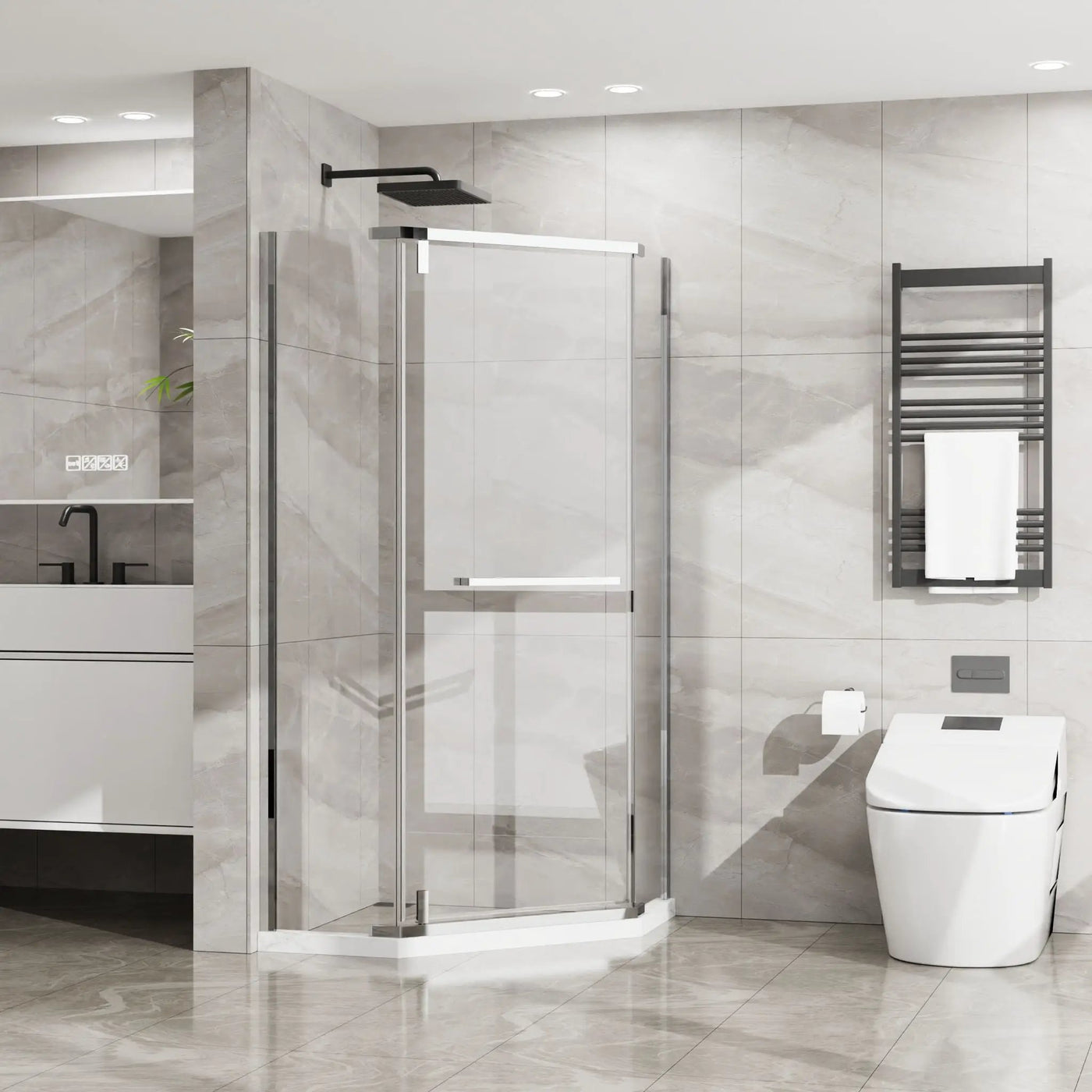 Durable Hardware Neo Angle Frameless Shower Door With Acrylic Base Combo by HouseOfZazla
